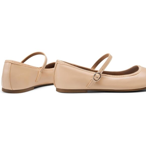 Dream Pairs Women's Nude-pu CALF PU Round Toe Buckled Ankle Strap Ballet Flats - Picture 4 of 8
